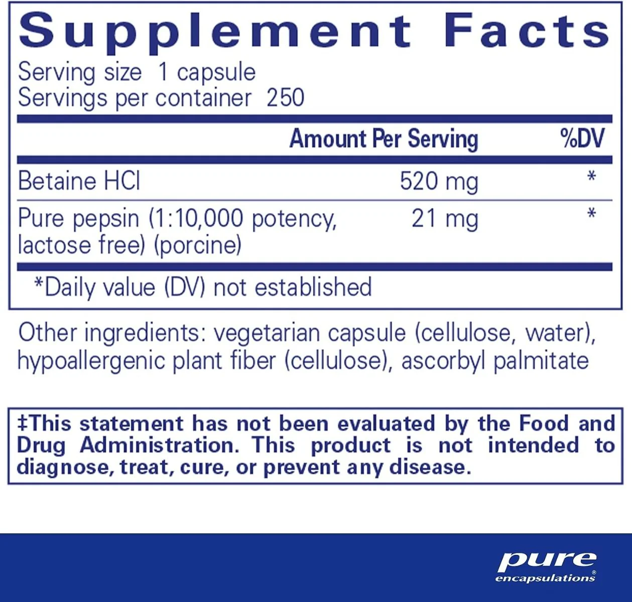 Betaine HCL Pepsin 250 Veggie Capsa - Image 2