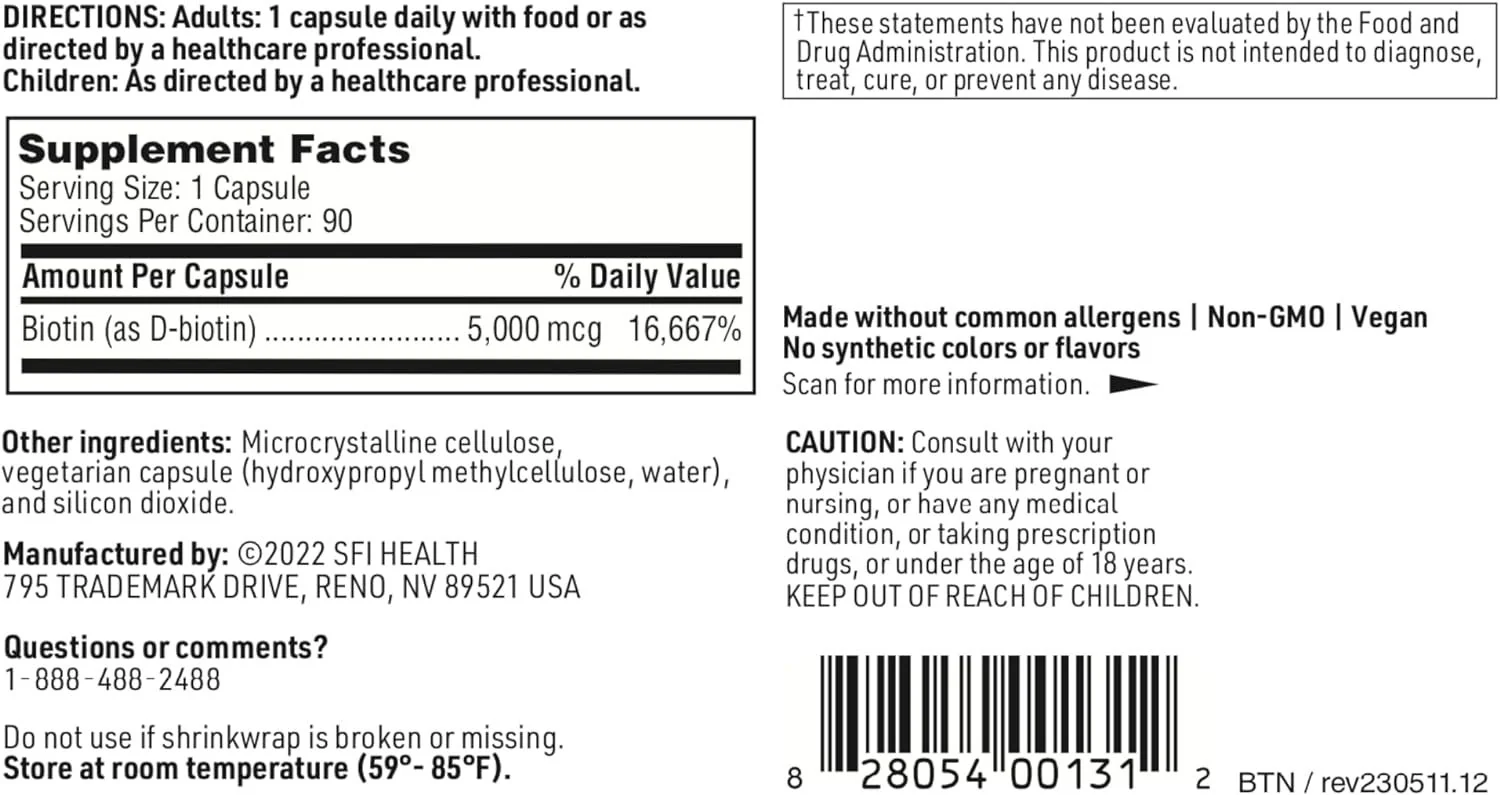 Biotin 5000 MCG 90 Veggie Caps - Image 6