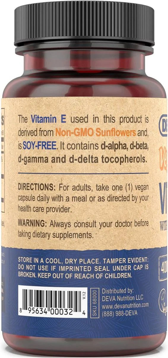 Deva Vegan Vitamin E with Mixed Tocopherols 400 IU - Image 2