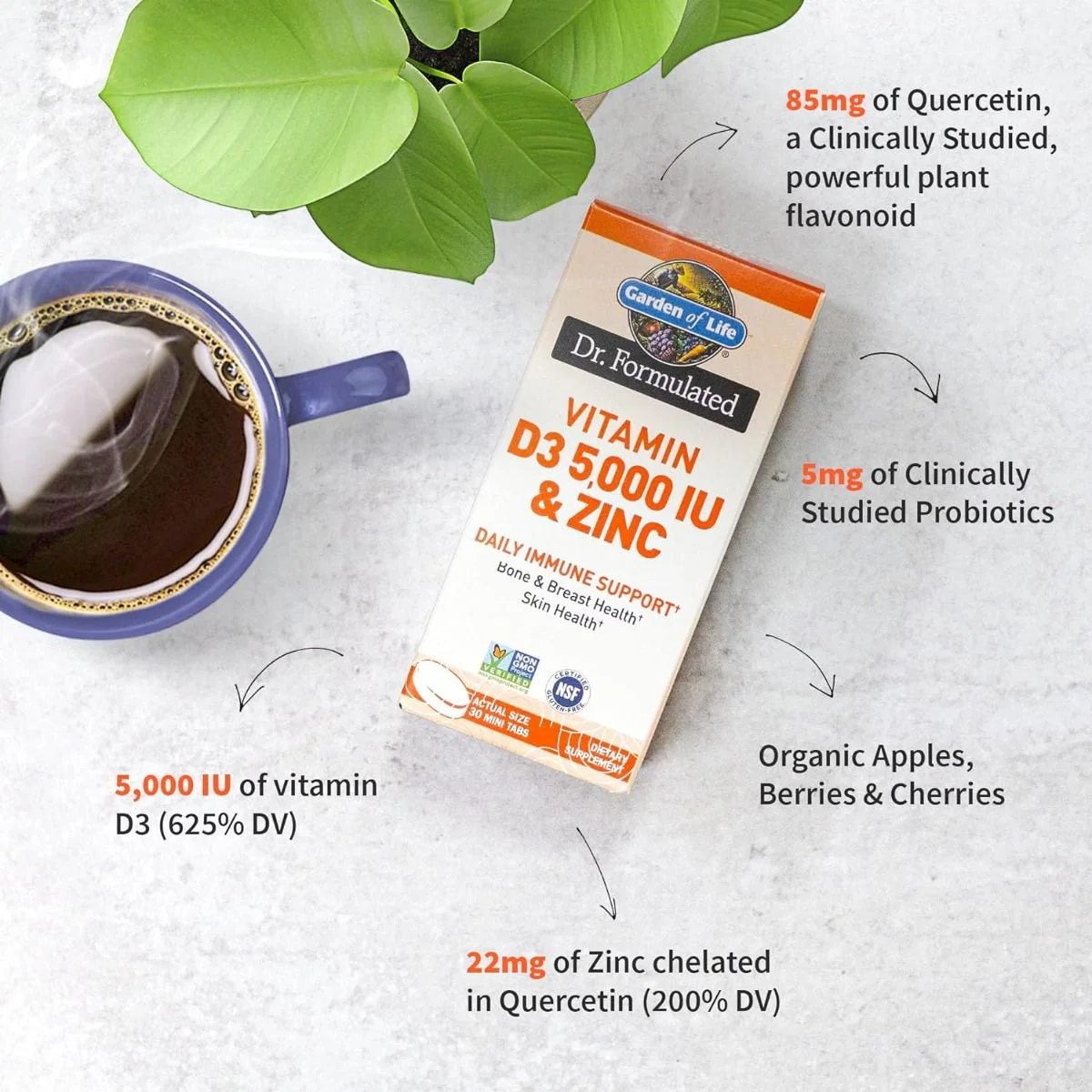 Dr. Formulated Vitamin D3 5,000 IU + Zinc 30 Tablets - Image 2