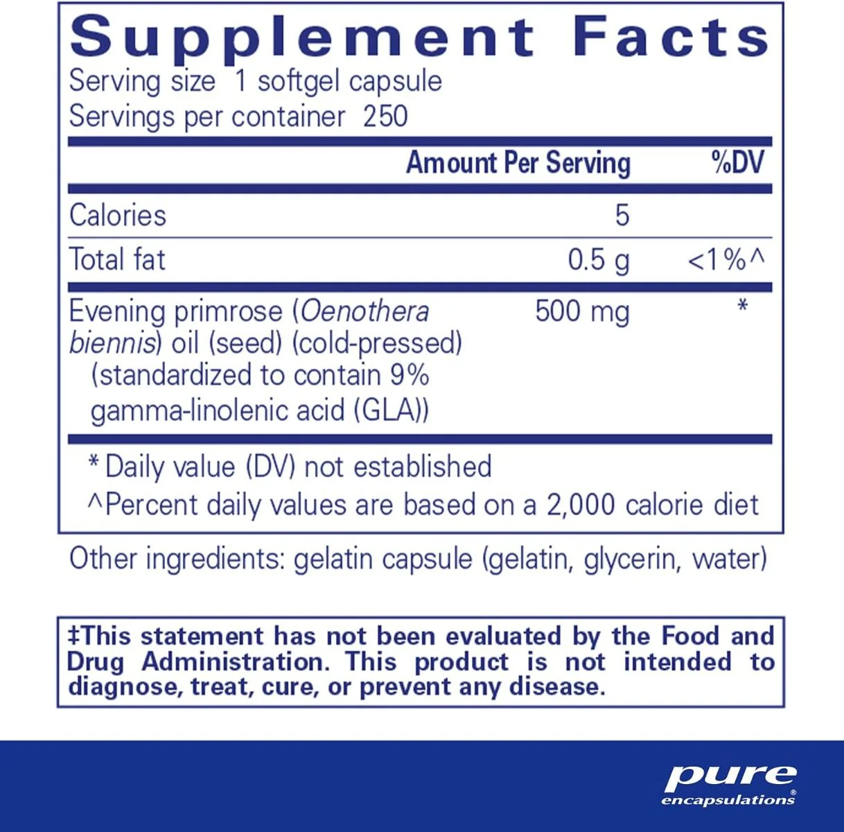 E.P.O. Evening Primrose Oil 500 MG 250 Softgels - Image 2