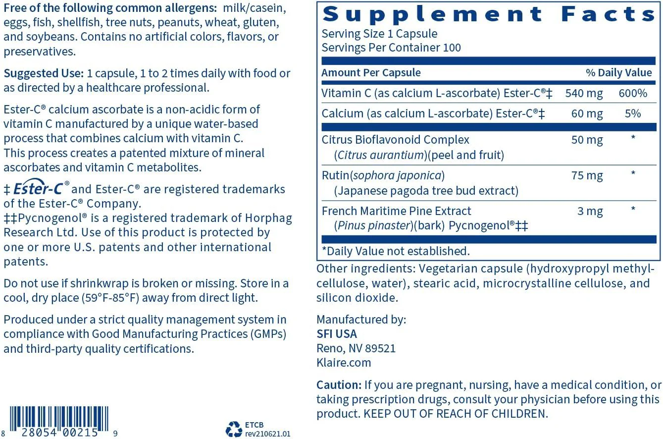 Ester-C Bio 540 MG 100 Capsules - Image 3
