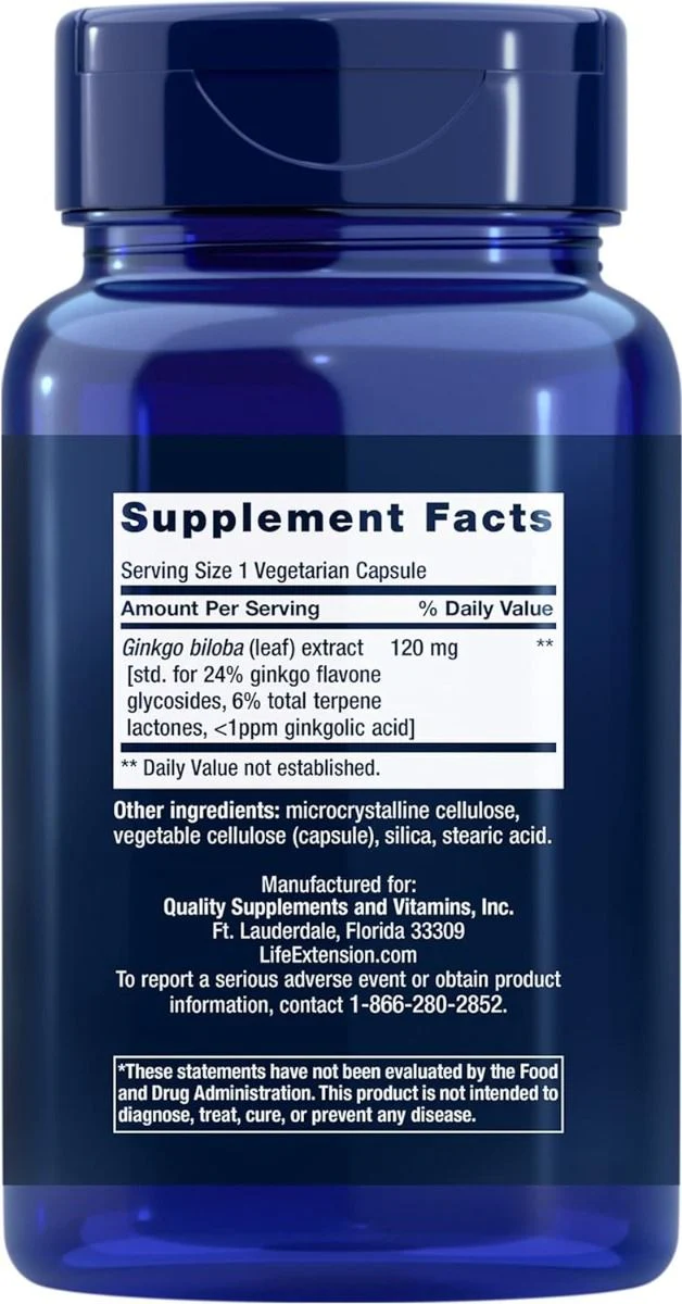 Ginkgo Biloba Certified Extract 120 MG 365 Veggie Caps - Image 2