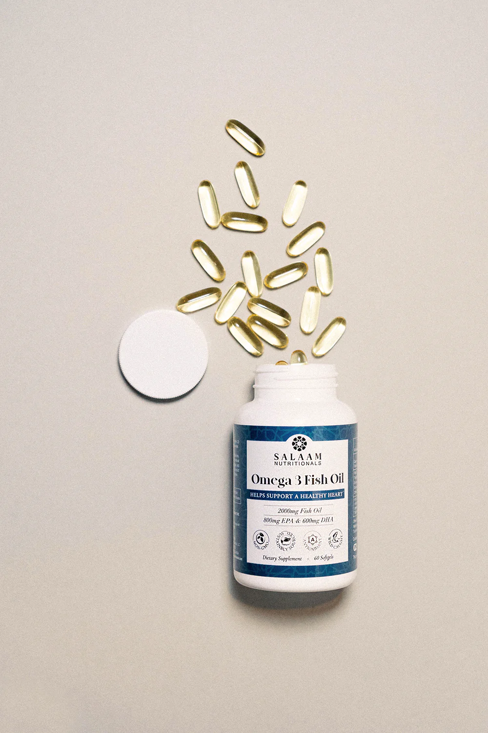 Halal Fish Oil 2000mg Omega-3 Soft Gels with EPA & DHA - 60 Count | Salaam Nutritionals - Image 2