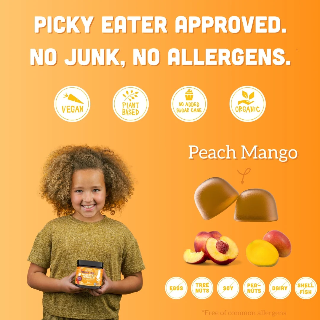 Kids Prebiotic & Probiotic Gummies, Peach Mango (60 ct) - Image 5