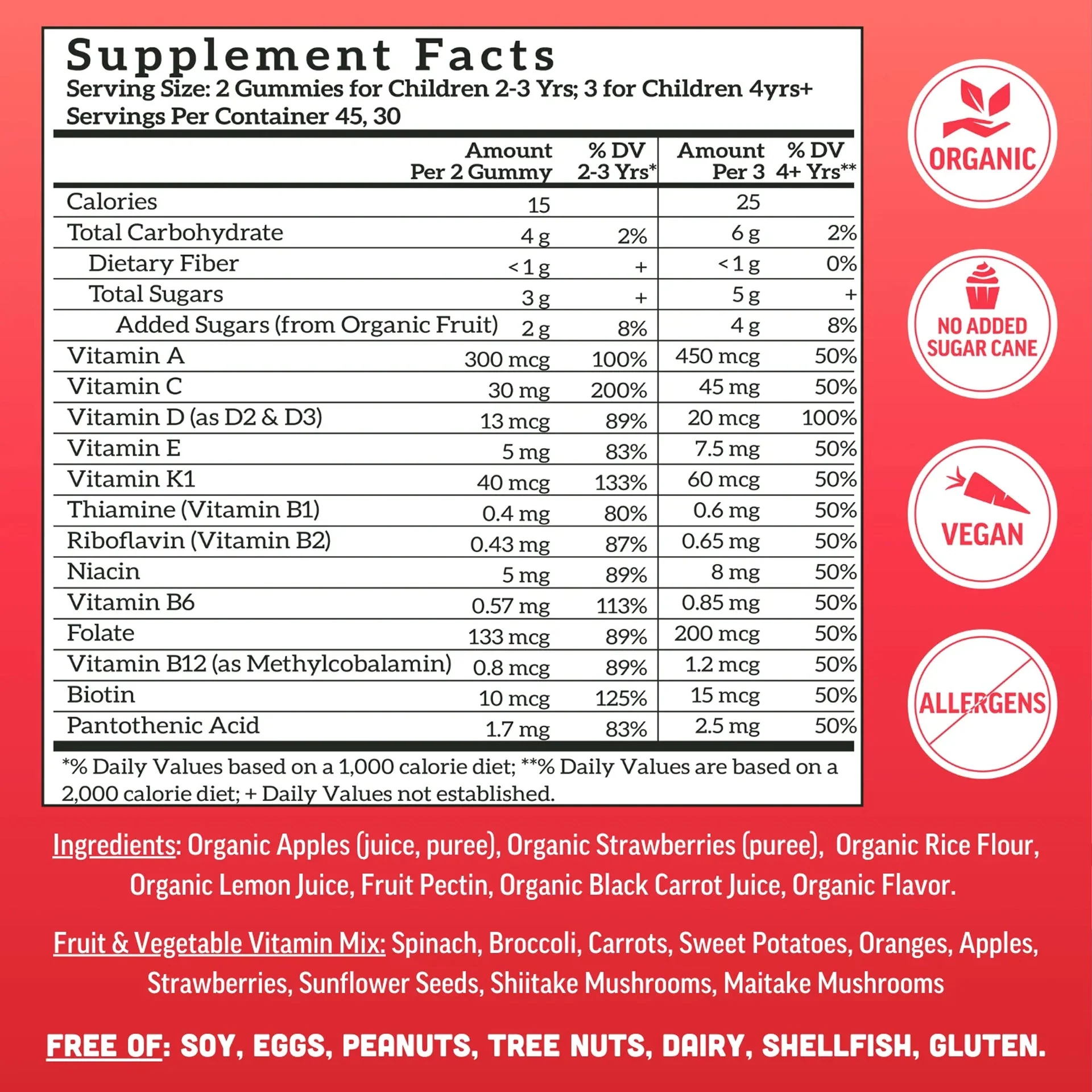 Kids Whole Food Multivitamin Gummies, Strawberry (90 ct) - Image 2