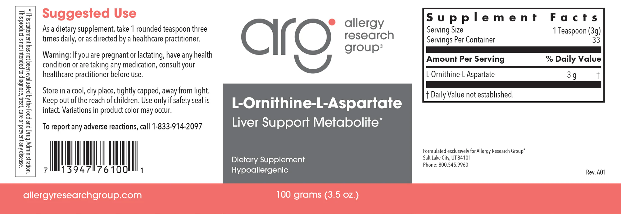 L-Ornithine-L-Aspartate 3.5 oz (100 g)Powder - Image 2