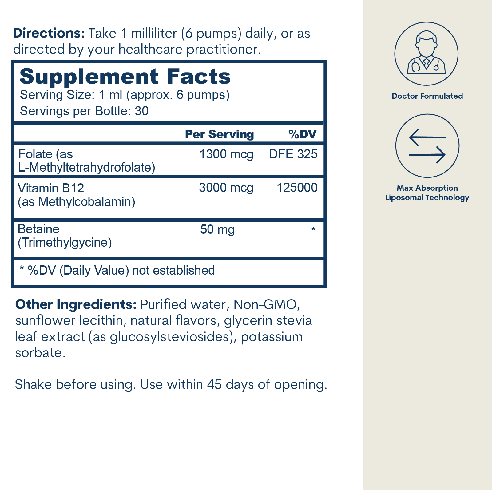 Liposomal B-12 Folate TMG - Liquid Spray (1 FL OZ/ 30 Servings) - Image 3