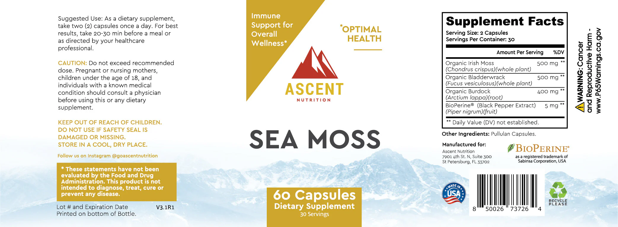 Organic Sea Moss, 60 Capsules, 500 mg - Image 3