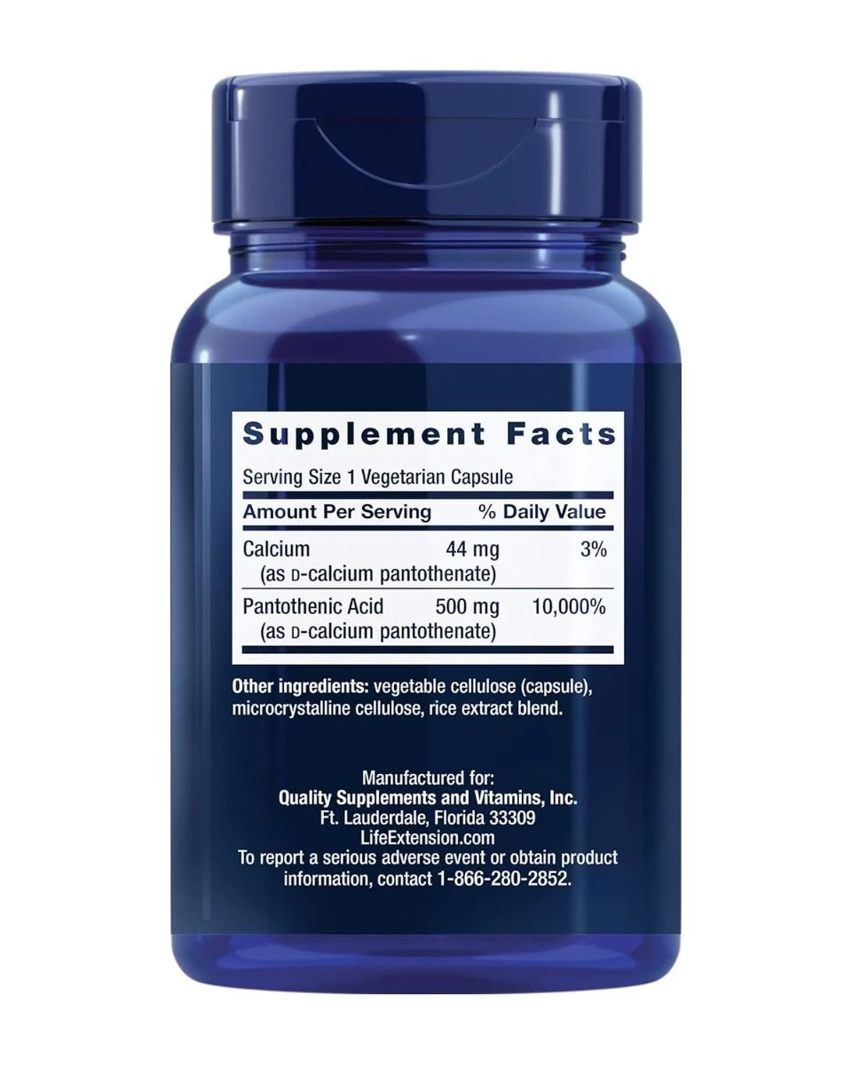 Pantothenic Acid (Vitamin B5) 500 MG 100 Veggie Caps - Image 2