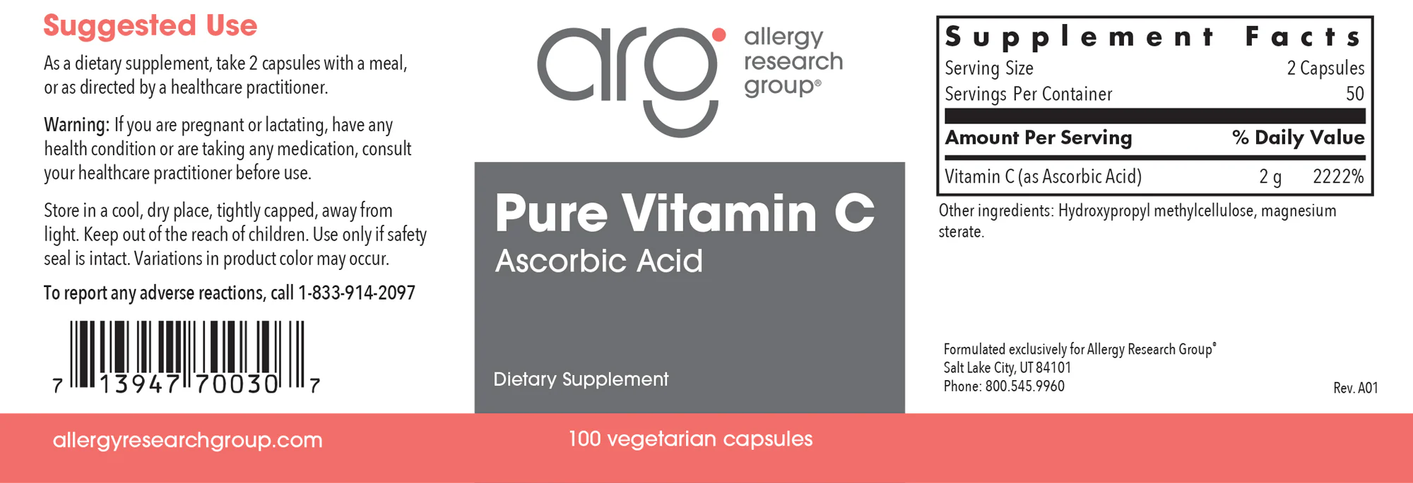 Pure Vitamin C - Corn Source 100 Veggie Caps - Image 2