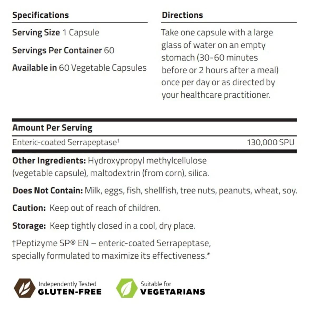 Serrapeptase HP 60Veggie Caps - Image 2