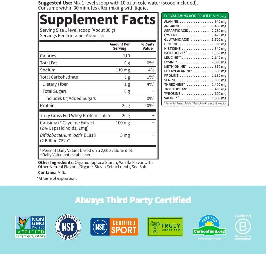 Sport Grass Fed Whey+ Weight Management Protein 450g Powder Vanilla - Image 4