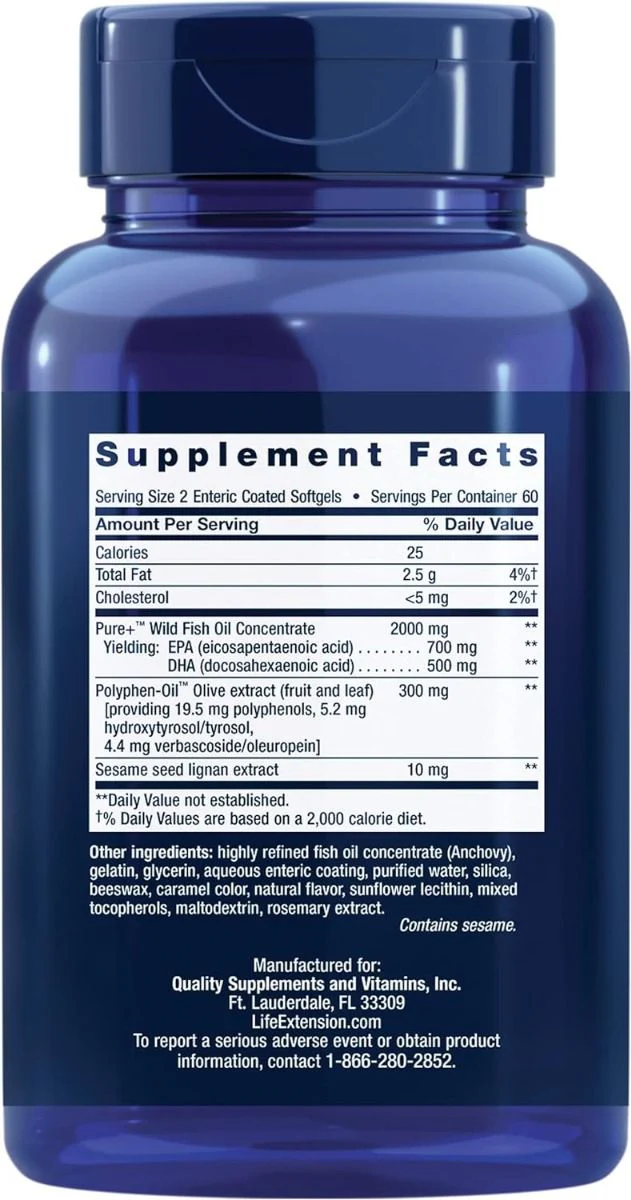 Super Omega-3 EPA/DHA with Sesame Lignans & Olive Fruit Extract (Enteric Coated) Softgels - Image 11