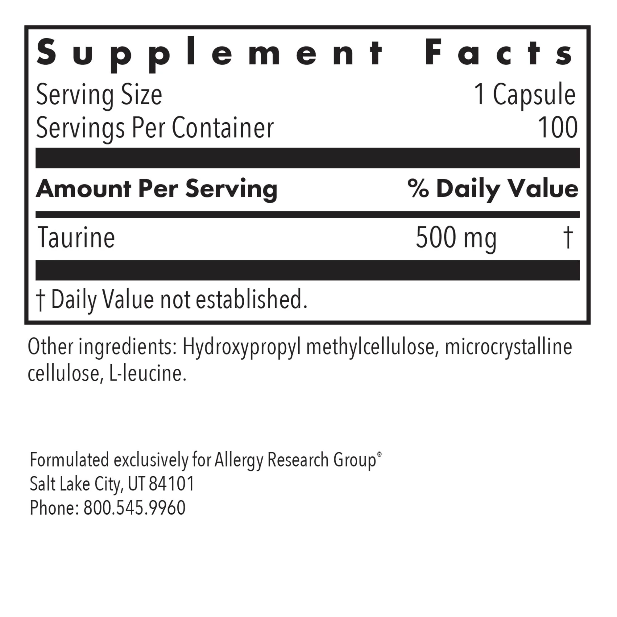 Taurine 500 MG 100Veggie Caps - Image 3