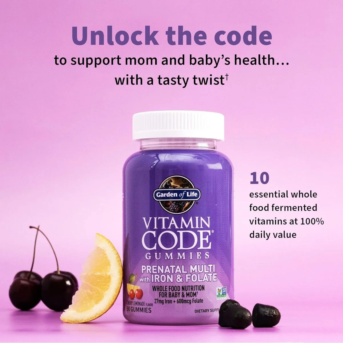 Vitamin Code Prenatal Multi with Iron & Folate (Cherry Lemonade) 90 Gummies - Image 4