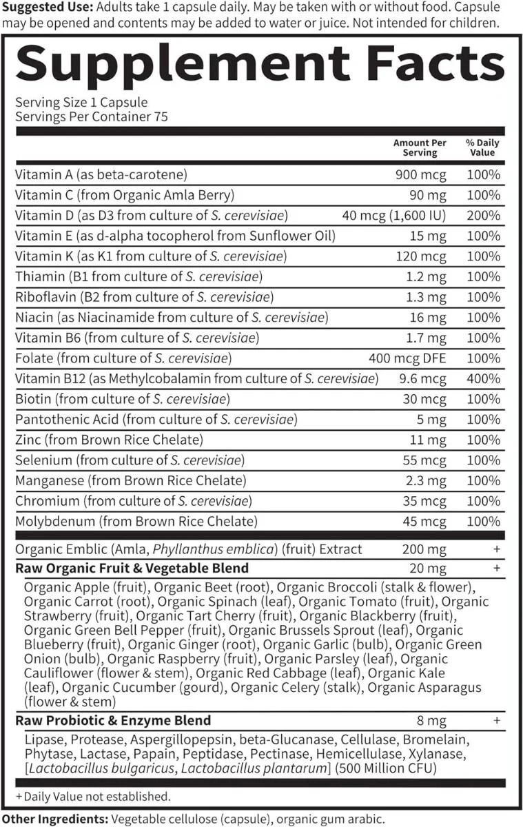 Vitamin Code RAW One for Men 75 Vegan Capsules - Image 6