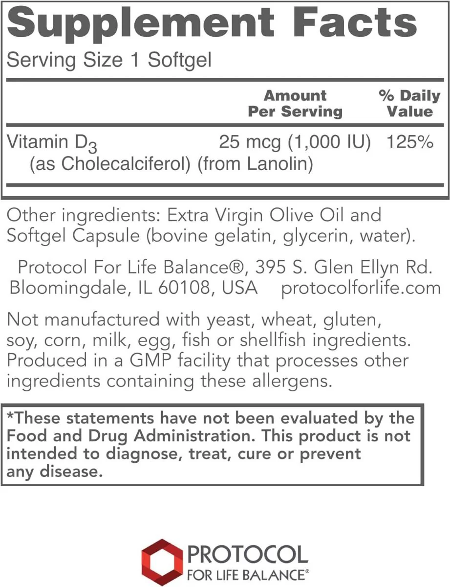 Vitamin D3 1,000 IU 120 Softgels - Image 2