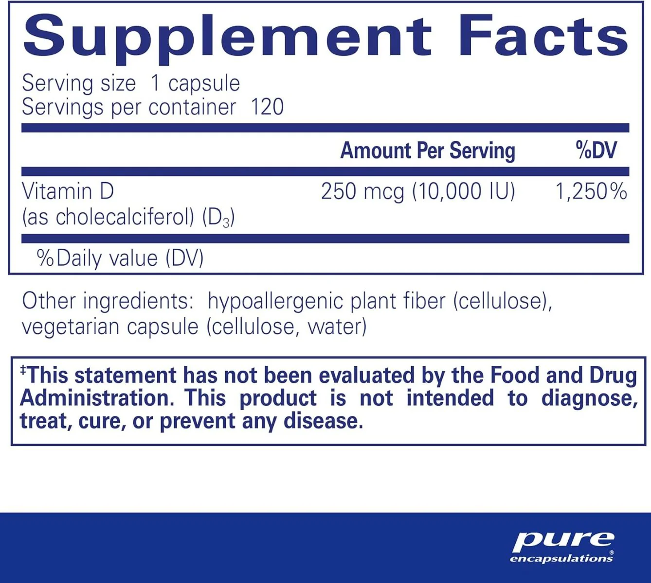 Vitamin D3 10,000 IU 120 Veggie Caps - Image 2