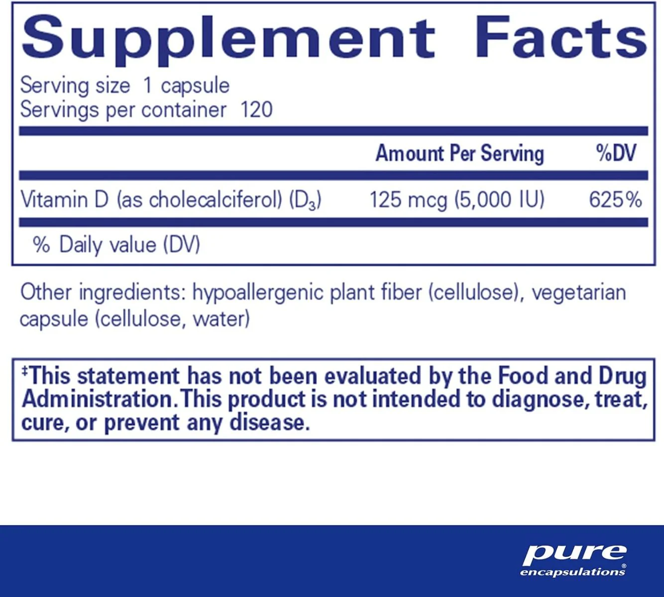 Vitamin D3 5000 IU 120 Veggie Caps - Image 2