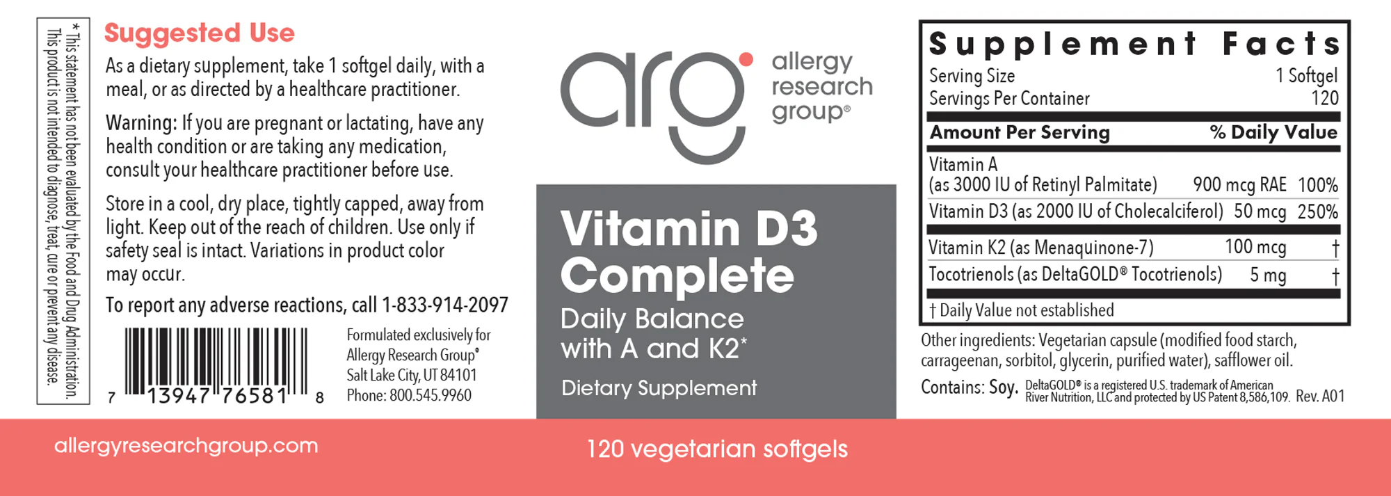 Vitamin D3 Complete Daily Balance with A and K2 120Softgels - Image 2