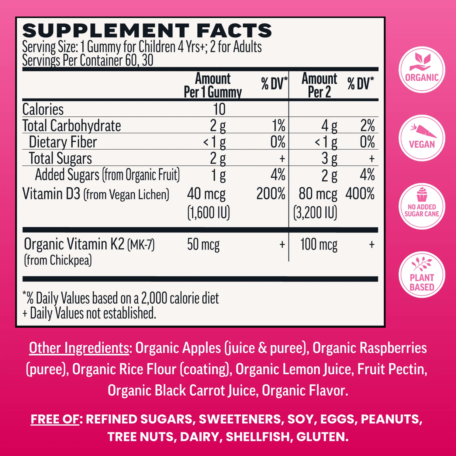 Vitamin D3 + K2 Gummies, Raspberry (60 ct) - Image 3