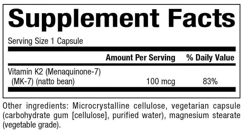 Vitamin K2 100 MCG 90Veggie Caps Item #: 24951 - Image 2